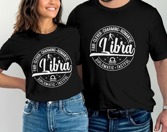 Libra Zodiac Sign T-Shirt, Astrology Gift Tee, Fair Clever Charming Romantic, Air Sign Horoscope Unisex T-Shirt