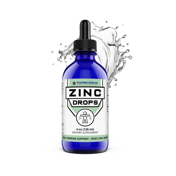 Liquid Zinc Drops - 4oz - Organic, Non-GMO, Vegan - Supports Skin Health, Acne, Immune System, Wellness - Immune Support for Adults and Kids