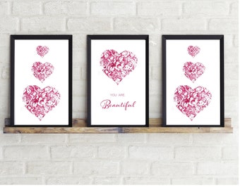 Printable Kids Art Print of Inspirational Quotes | Set of 3 Gallery Wall Art Prints | Pink Wall Decor | Girls Nursery Wall Decor teen girl