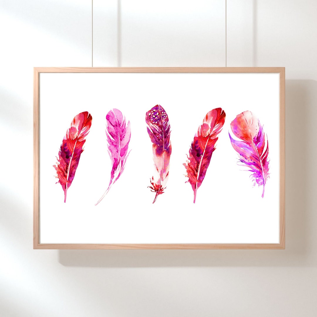 Printable Wall Art Pink Feathers Boho Art Print. Pink Feather Etsy
