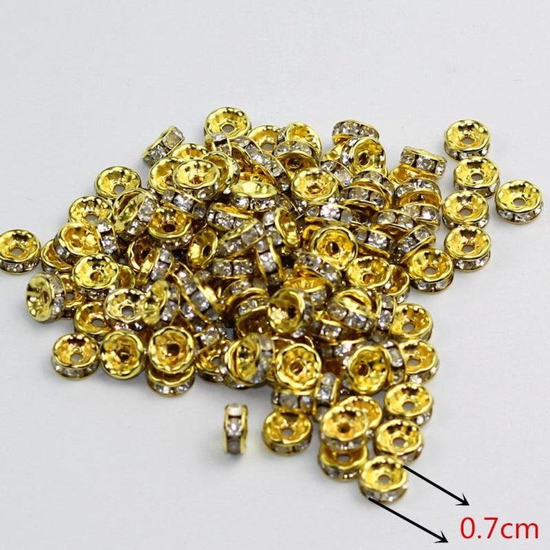 10pcslot Diam 7mm Gold Silver Color Rhinestone Rondelles Crystal Beads Loose Spacer Beads for DIY Jewelry Making
