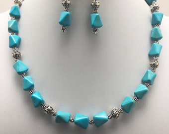 turquoise howlite nugget necklace, turquoise necklace, turquoise nugget necklace, turquoise howlite necklace, howlite necklace, turquoise