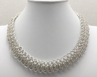 sterling silver chain necklace, sterling silver chainmaille necklace, sterling silver thick chain necklace, sterling silver necklace