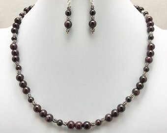 garnet necklace, garnet necklace beaded, garnet beaded necklace, garnet necklace simple, single strand garnet necklace, red necklace, garnet