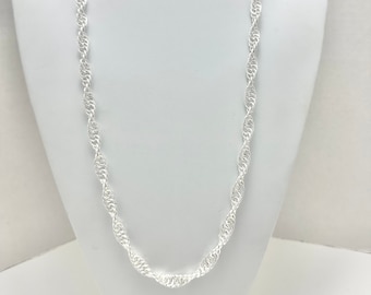 silver plated spiral rope chain necklace, rope chain necklace silver, long spiral rope chain necklace silver, silver plated chain necklace