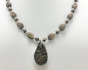bronzite necklace, bronzite bead necklace, bronzite jewelry brown necklace beaded brown stone necklace  stone necklace brown, brown necklace