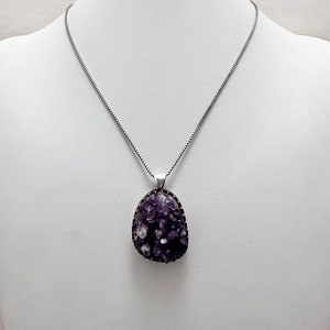 Raw Amethyst Druzy Pendant Necklace: Sterling Silver Bezel, February Birthstone