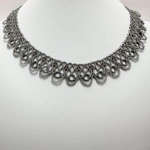 Hand Woven Silver Seed Bead Lace Necklace: Elegant Beaded Collar