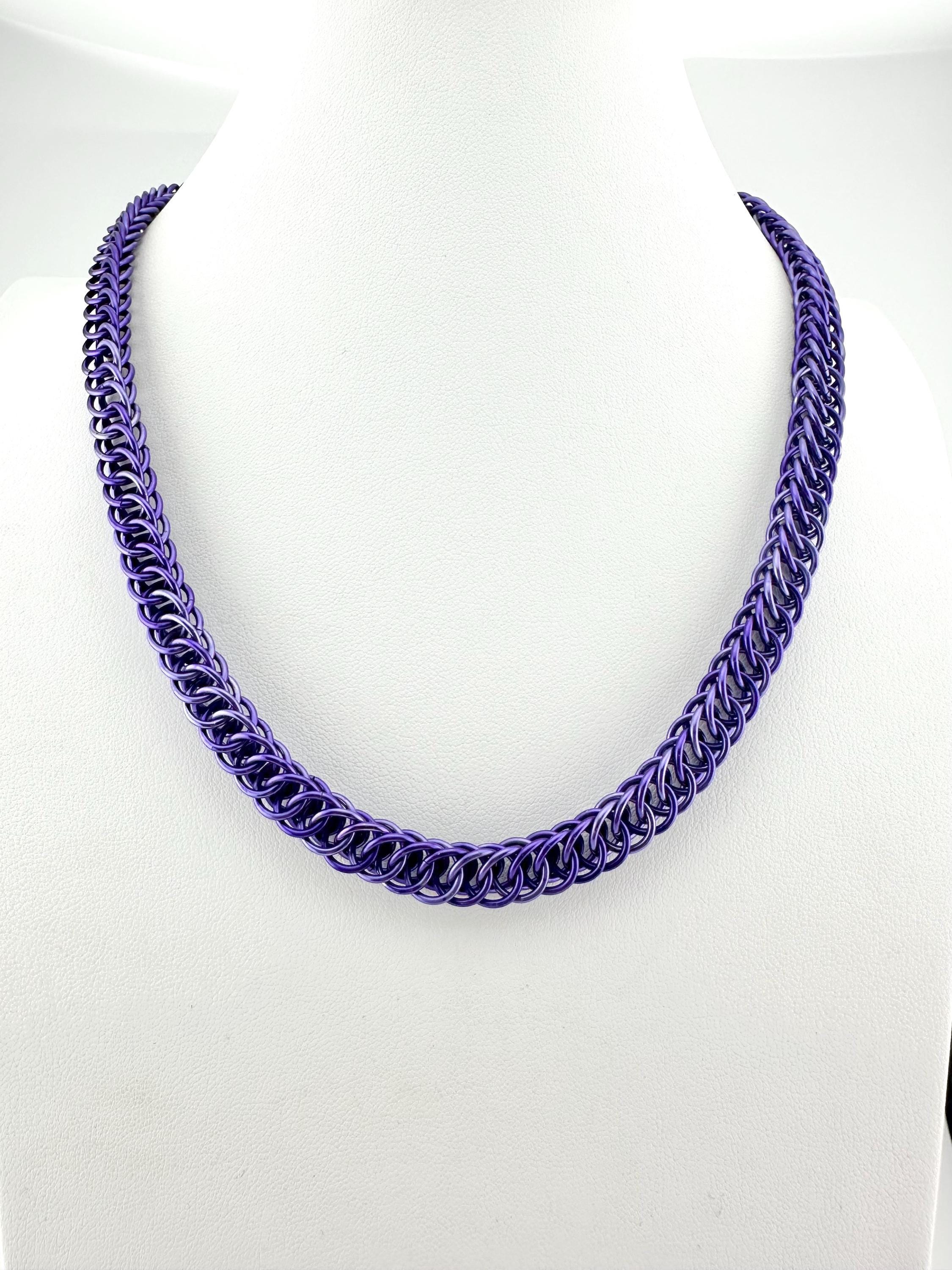 Chunky Purple Anodized Aluminum Half Persian Chain Maille Necklace