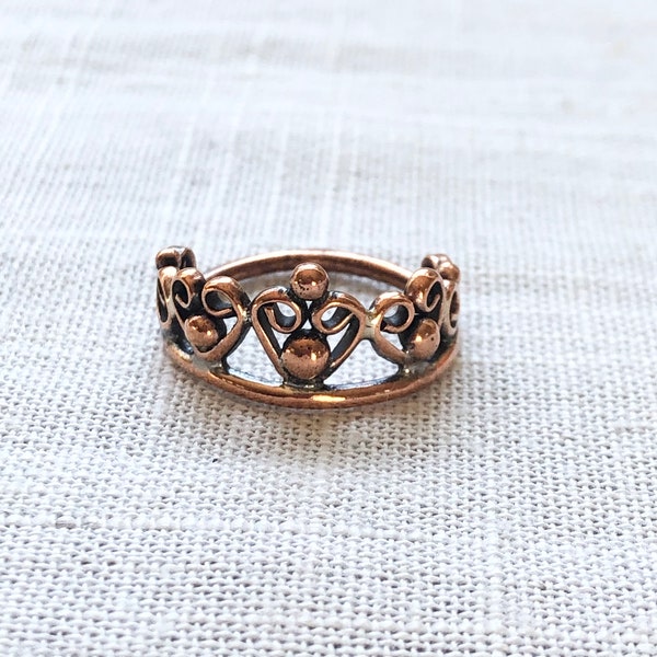 copper tiara ring, copper crown ring, copper filigree ring, filigree ring copper, copper stacking ring, tiara ring copper, crown ring copper