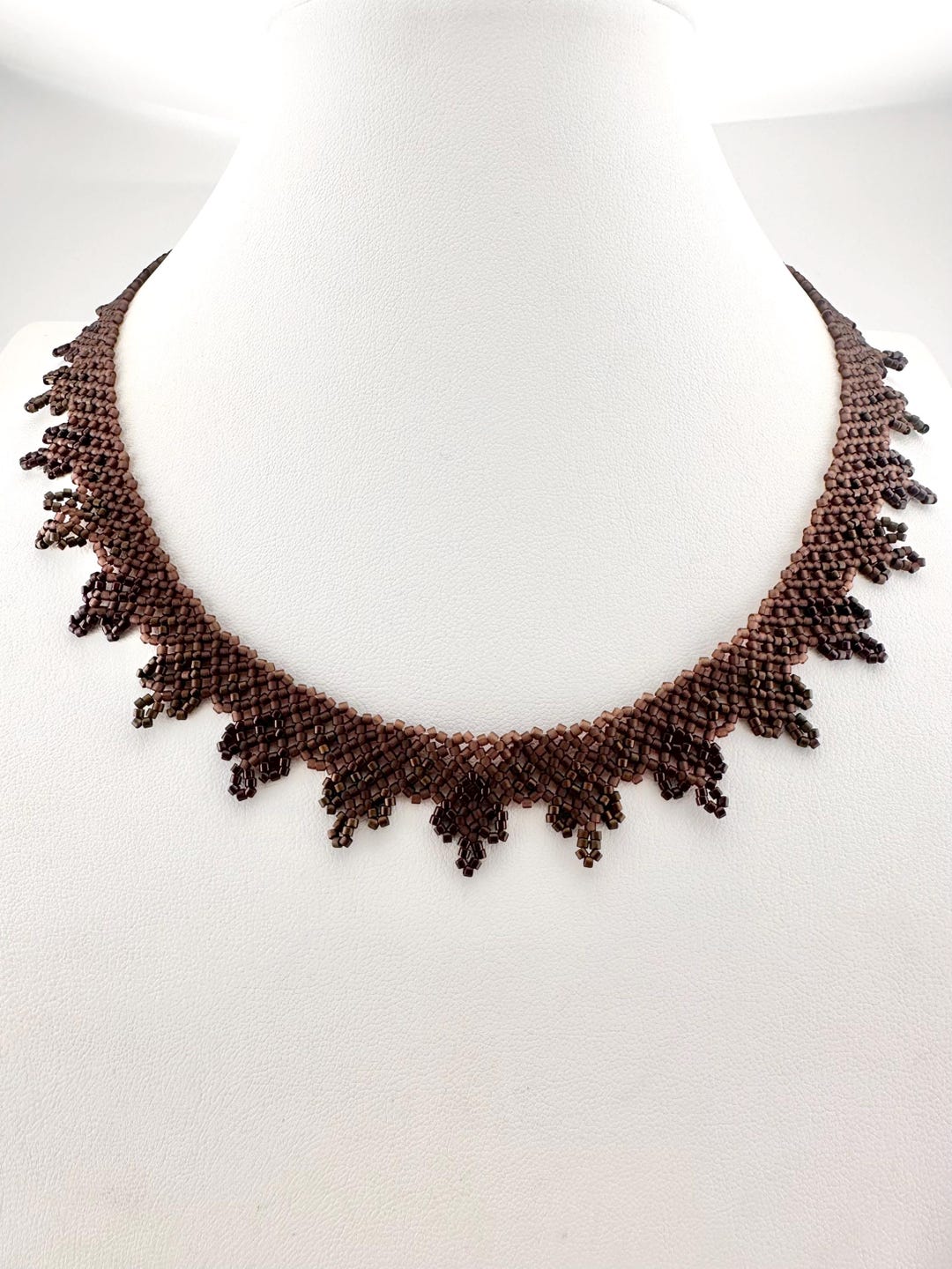 Hand Woven Brown Seed Bead Necklace: Lacy Beaded Collar Style - Etsy