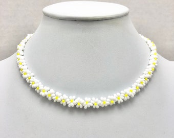 Handmade Seed Bead Daisy Chain Choker Necklace