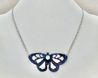 titanium butterfly necklace, anodized titanium butterfly necklace blue butterfly pendant, titanium pendant necklace, blue butterfly necklace