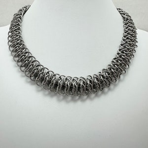 stainless steel viper scale chain maille necklace, stainless steel chainmaille necklace, stainless steel chain necklace, viper scale chain