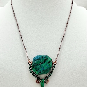 chrysocolla pendant necklace, chrysocolla necklace copper wire wrapped, raw chrysocolla necklace pendant, chrysocolla bead necklace copper