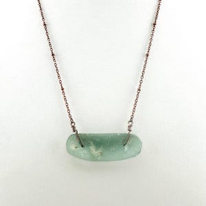 Ancient Roman Glass Pendant Necklace: Patinated Copper Wire Wrapped