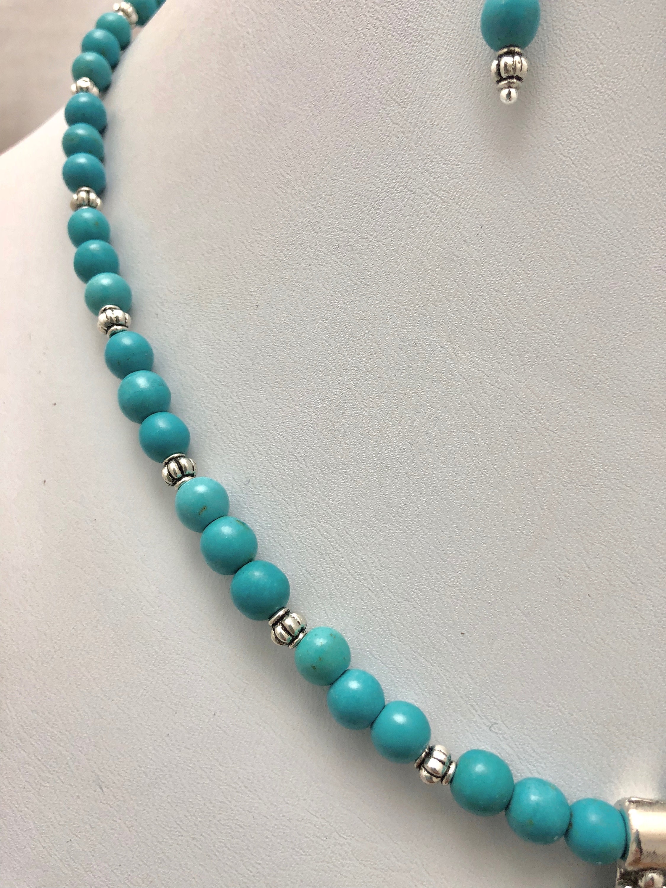 Simple turquoise magnesite necklace with silver pendant | Etsy