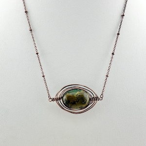 Oxidized Copper Wire Wrapped Turquoise Pendant Necklace: Rustic Earthy Jewelry