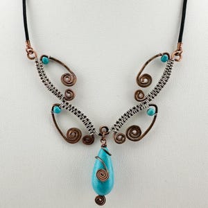 Copper Wire Wrapped Turquoise Butterfly Necklace: Boho Leather Cord