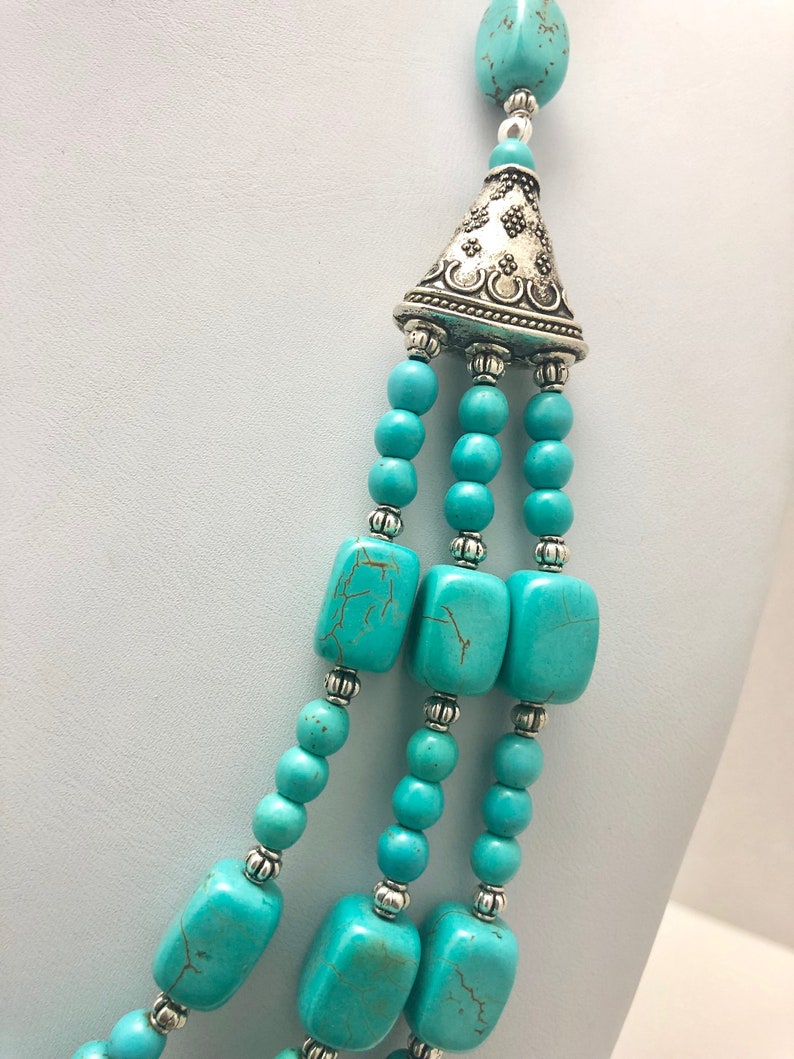 turquoise magnesite statement necklace southwestern inspired turquoise necklace triple strand turquoise magnesite necklace