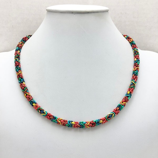 rainbow Byzantine chain necklace, Byzantine chain maille necklace, rainbow chain necklace, rainbow chainmaille necklace, Byzantine necklace