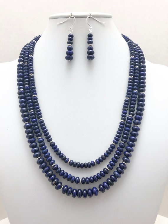 Triple Strand Lapis Lazuli Necklace, Lapis Lazuli Statment