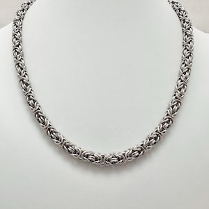Stainless Steel Byzantine Chain Maille Necklace: Chunky Stainless Steel Chain
