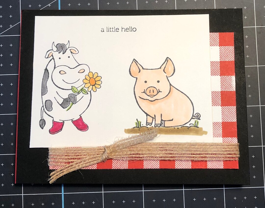 Hello Friend Cow Cow and Pig Hello Card - Etsy