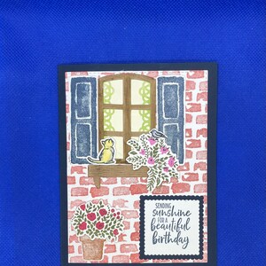 Cat and Flower Brick Window Birthday Card | Blank Card