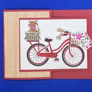 Vélo rouge avec fleurs et chiot toute occasion Carte | Penser à vous carte | Carte vierge