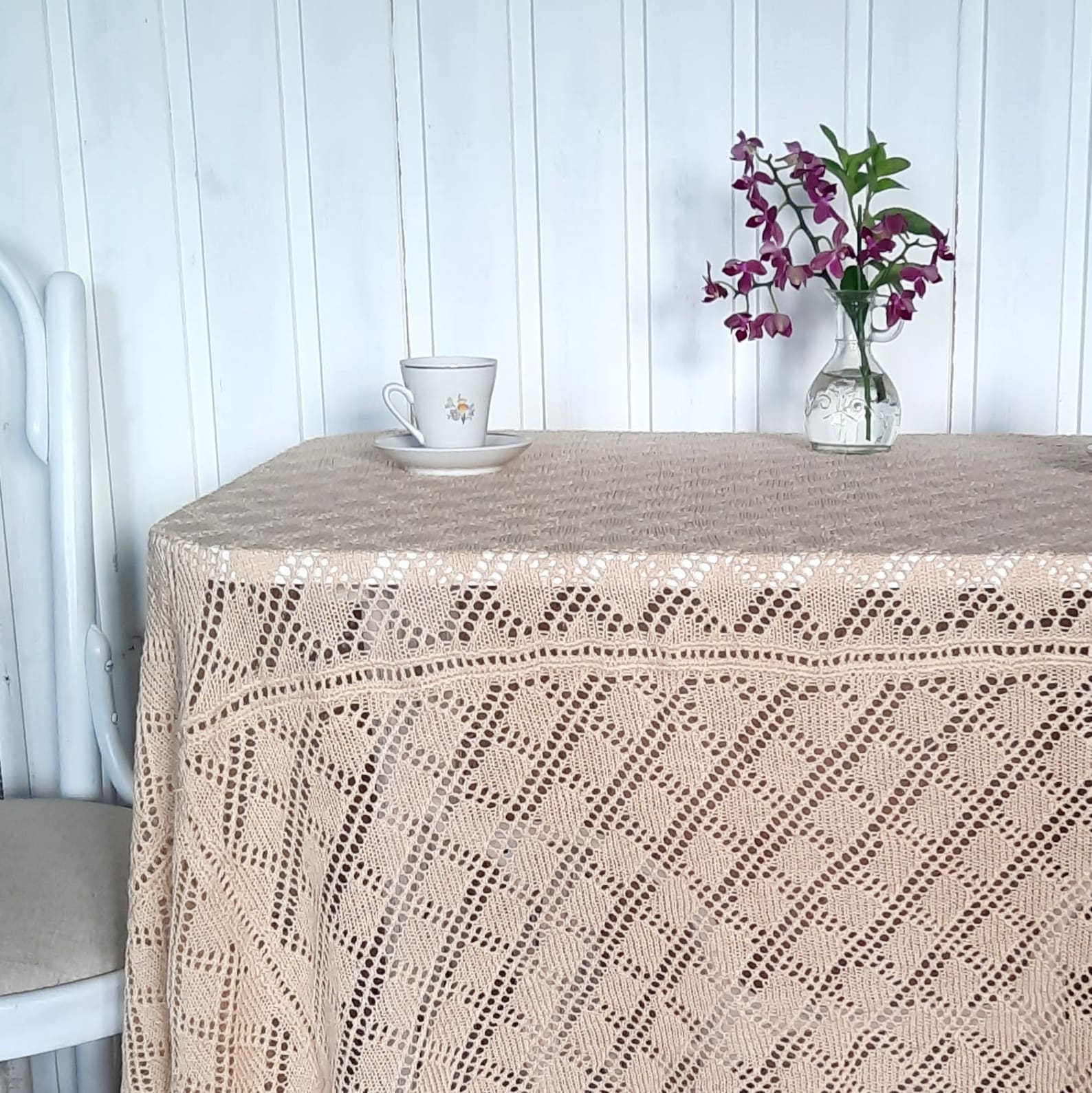 Square Knitted Tablecloth. Large Square Tablecloth. Beige Etsy