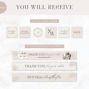 Etsy shop kit in a modern neutral boho aesthetic design. Included are Etsy banner, icon and listing templates, all fully editable in Canva. Use this Etsy branding kit to give your shop a more cohesive, stylish and professional look, all while saving tons of time to focus on growing your business.