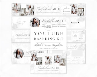 YouTube Branding Kit Template Canva Minimalist YouTube Channel Banner & Intro Outro Templates