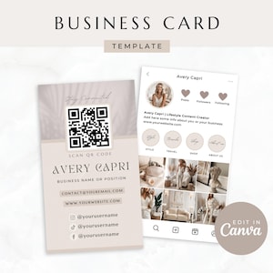 Instagram Business Card Template, QR code Business Card, Editable IG Business Card Neutral Beige Aesthetic Business Cards for Canva, Avery