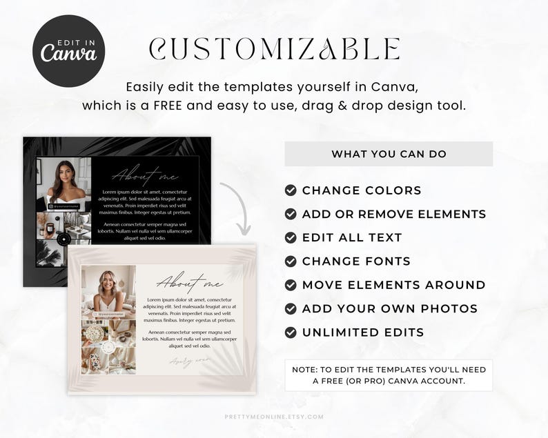Etsy shop branding kit in a modern minimalist design. Included is everything you need to brand beautifully your shop, such as Etsy banner, icon and listing templates, all fully editable in Canva. Use this Etsy shop kit to up-level your branding, all while saving tons of time to focus on other aspects of your business!