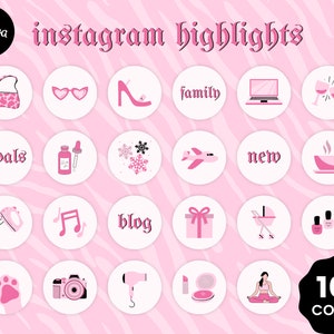Editable Instagram Highlight Covers Canva Template for Instagram Story Highlights Pink Icons and Words Y2K Early 2000s Angel Aesthetic image 1