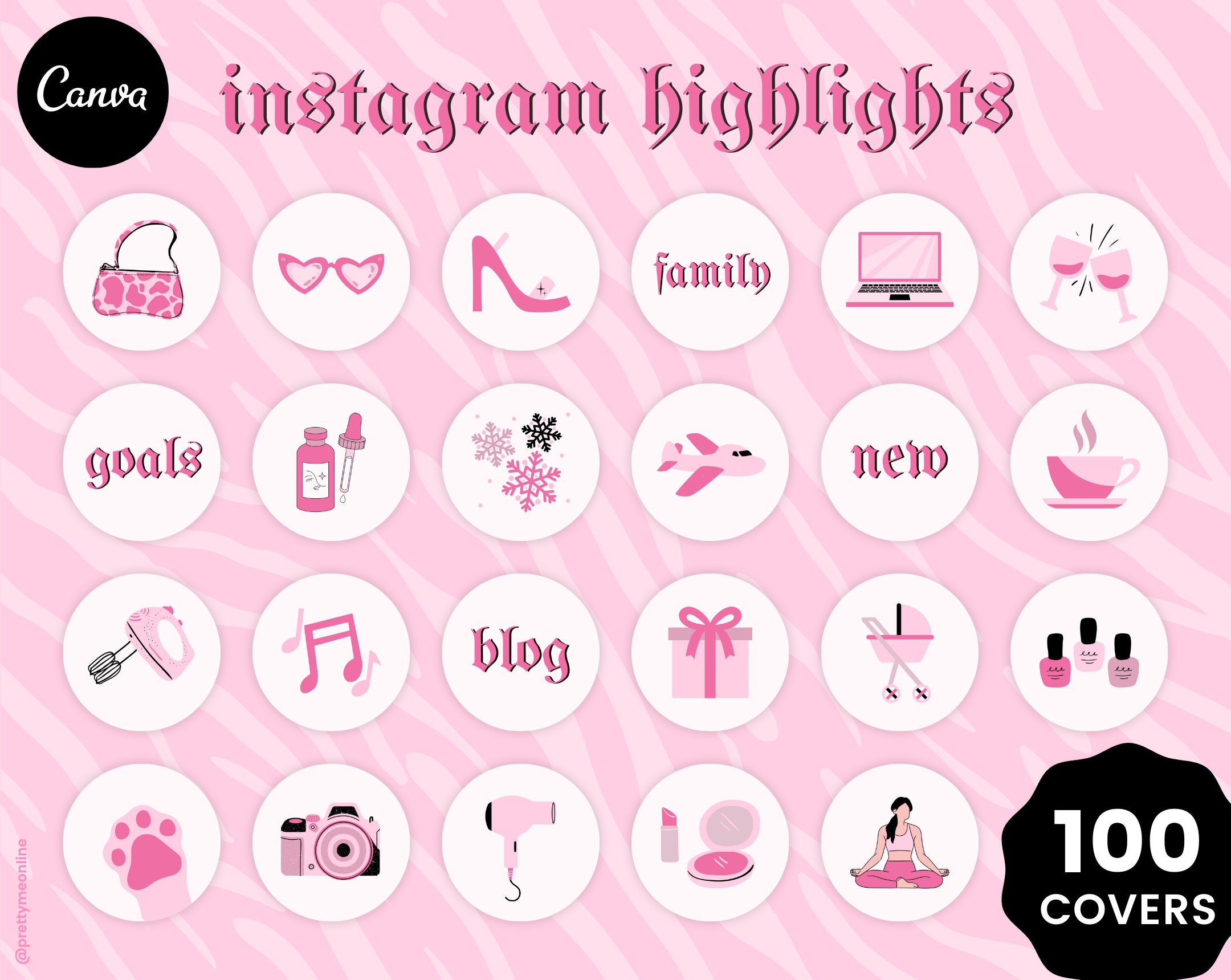 Instagram Highlight Covers Pink Heart: 100 Free Templates