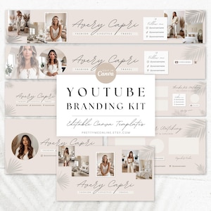 Neutral YouTube Branding Kit Template, YouTube Channel Banner Boho Canva Templates, Avery