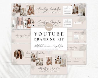 Neutral YouTube Branding Kit Template, YouTube Channel Banner Boho Canva Templates, Avery
