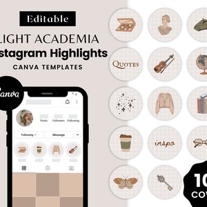 100 Instagram Highlight Covers Editable Canva Templates Neutral Beige Light Academia Icons & Words for IG Story Highlights Juliet image 1