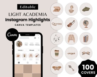 100 portadas destacadas de Instagram / Plantillas Canva editables / Iconos y palabras de Academia de luz beige neutral para aspectos destacados de IG Story - Juliet