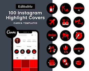 Portadas destacadas de Instagram editables - Palabras destacadas de iconos de historias de Instagram en negro y rojo - ALT eGirl Estética Helena