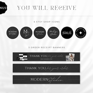 Etsy shop branding kit in a modern minimalist design. Included is everything you need to brand beautifully your shop, such as Etsy banner, icon and listing templates, all fully editable in Canva. Use this Etsy shop kit to up-level your branding, all while saving tons of time to focus on other aspects of your business!