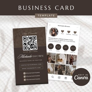 Visitenkarte QR-Code Einfache Elegante Canva Vertikale Visitenkarte Vorlage mit QR-Code Bearbeitbare Visitenkarte Instagram Printable - Bianca