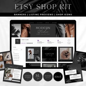 Kit de marca moderno para tienda Etsy: Plantillas minimalistas de Canva para banners y listados de Etsy, Haley