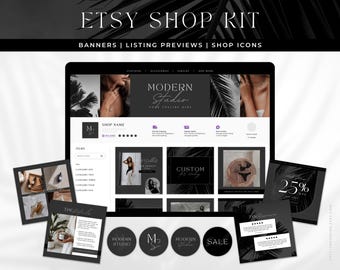 Modern Etsy Shop Branding Kit Minimalist Etsy Banner and Listing Canva Templates, Haley