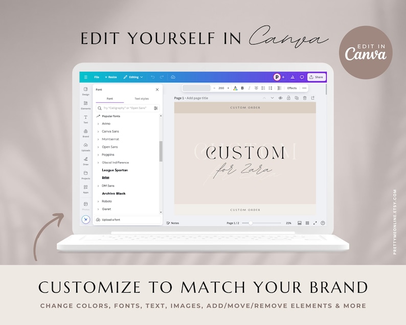 Etsy shop kit in a modern neutral boho aesthetic design. Included are Etsy banner, icon and listing templates, all fully editable in Canva. Use this Etsy branding kit to give your shop a more cohesive, stylish and professional look, all while saving tons of time to focus on growing your business.