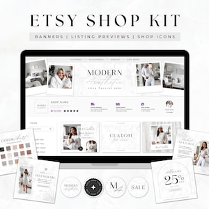 Etsy Shop Banner Set Etsy Shop Branding Kit Etsy Banner and Shop Icon Etsy Banner Canva Template Etsy Shop Kit Bundle Modern Brand - Nora