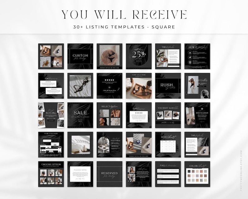 Etsy shop branding kit in a modern minimalist design. Included is everything you need to brand beautifully your shop, such as Etsy banner, icon and listing templates, all fully editable in Canva. Use this Etsy shop kit to up-level your branding, all while saving tons of time to focus on other aspects of your business!