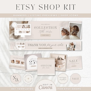 Boho Etsy Shop Branding Kit, Etsy Banner Canva Vorlagen